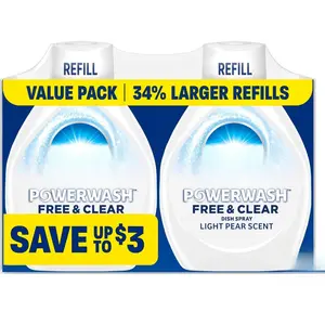 Dawn Powerwash Spray Refill, Dish Soap, Dishwashing Liquid, Free & Clear, 2 Refills, 43 Fl Oz