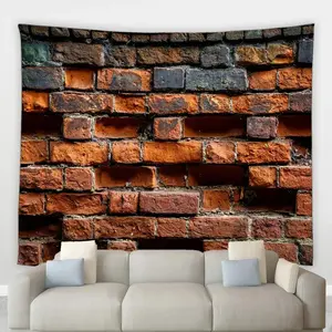 Retro Old Red Brick Wall Tapestry Country Town Street Art Hippie Background Wall Hanging Home Decor Living Room Bedroom Curtain