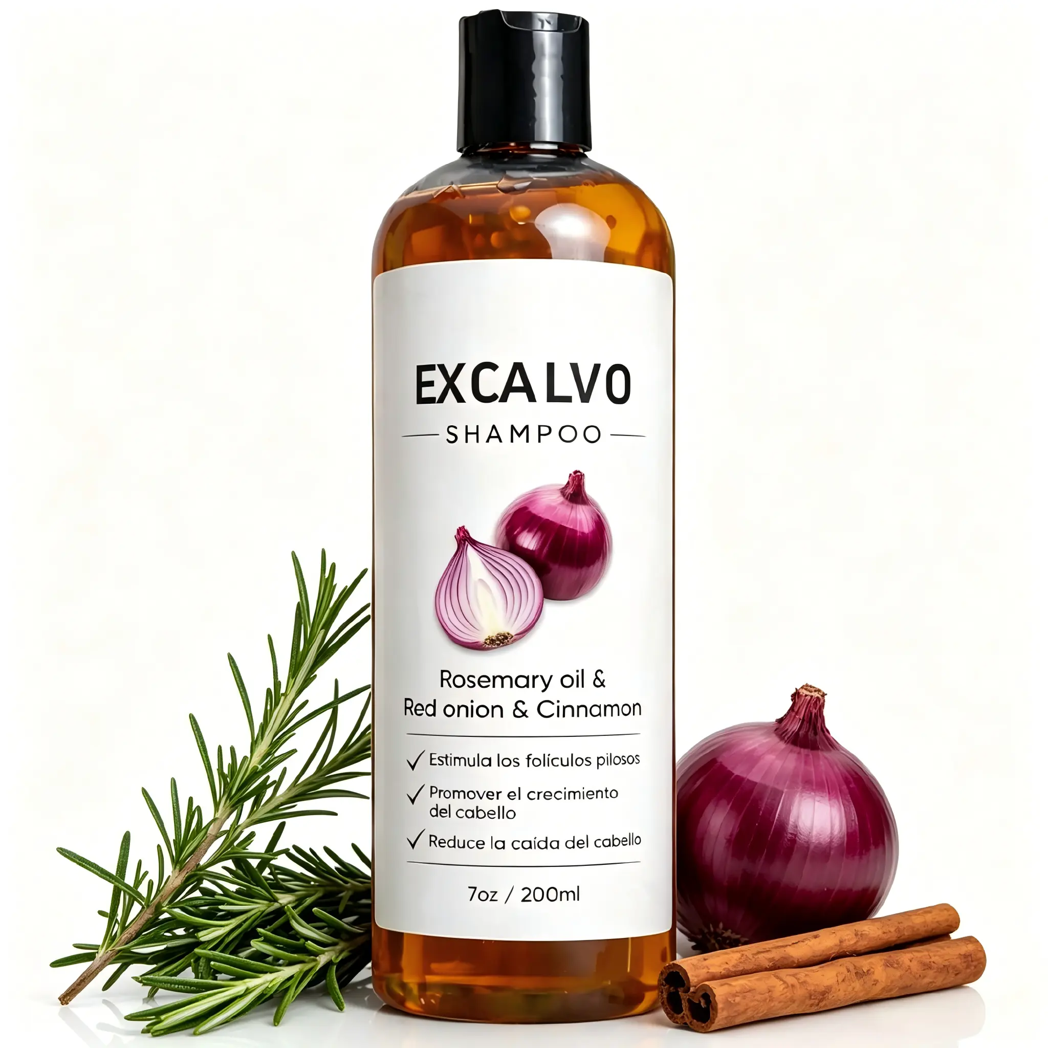 Excalvo Shampoo - Excalvo Shampoo for Men with Rosemary Oil & Red Onion & Cinnamon Extract, Less Hair Loss, More Density, Stronger Roots, 7oz/200ml