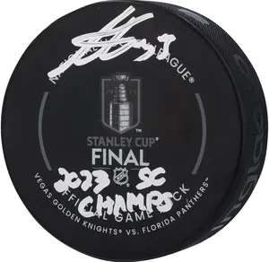 Adin Hill Vegas Golden Knights Autographed 2023 Stanley Cup Final Official Game Puck with "23 SC Champs" Inscription - Fanatics Authentic Certified