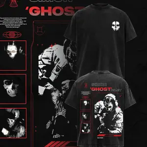 Simon "Ghost" Riley - Call Of Duty Double Printed Oversize Lightweight Acid Washed Tee Game Graphic T-Shirt for Men Casual Day Wear Cotton Fabric - Jeans Vintage Gaming Retro Black Tee Oversized Heavyweight Cotton T-Shirts Love Menswear