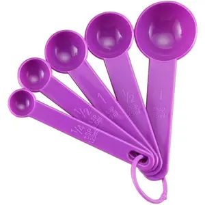 5 Pcs Purple Plastic Measuring Cup and Spoon Kitchen Tool for Cooking and Baking Measurement, Measuring Spoons, Kitchen Utensils and Gadgets