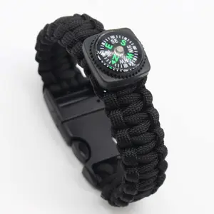 Outdoor style Camping Parachute cord compass Survival Anchor Bracelet With Whistle Men Women with Black Sport Buckle