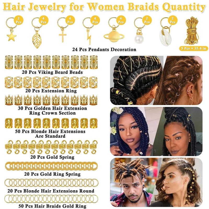 259 Pcs Hair Jewelry for Braids, Loc Jewelry for Hair Dreadlock, Charm Accessories for Women, Metal Gold Braids Rings Cuffs Clips for Dreadlock Accessories Clips Rings Extensions Decorations