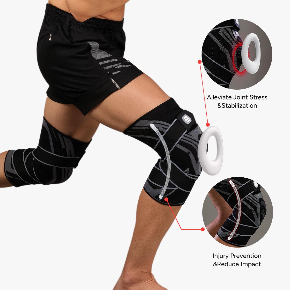 Nebility Mens Adjustable Compression Knee Brace with 360° Seamless Breathable Support, Non-Slip Design, Shock-Absorbing Pad, Elastic 4-Way Stretch Knit for Running, Hiking, Fitness and Knee Protection