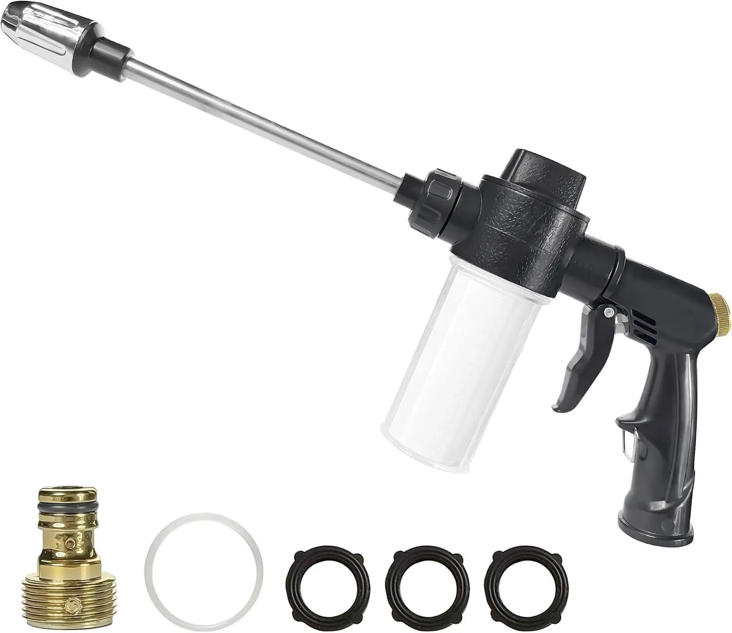 High Pressure Foam Gun for Garden Hose - Car Wash Equipment with 3.5oz/100cc Leakproof Plastic Body Water Bottle + Gaskets, Adjustable Nozzle for Garden Users, Car Washing, Pet Showering, Leakproof Water Bottle