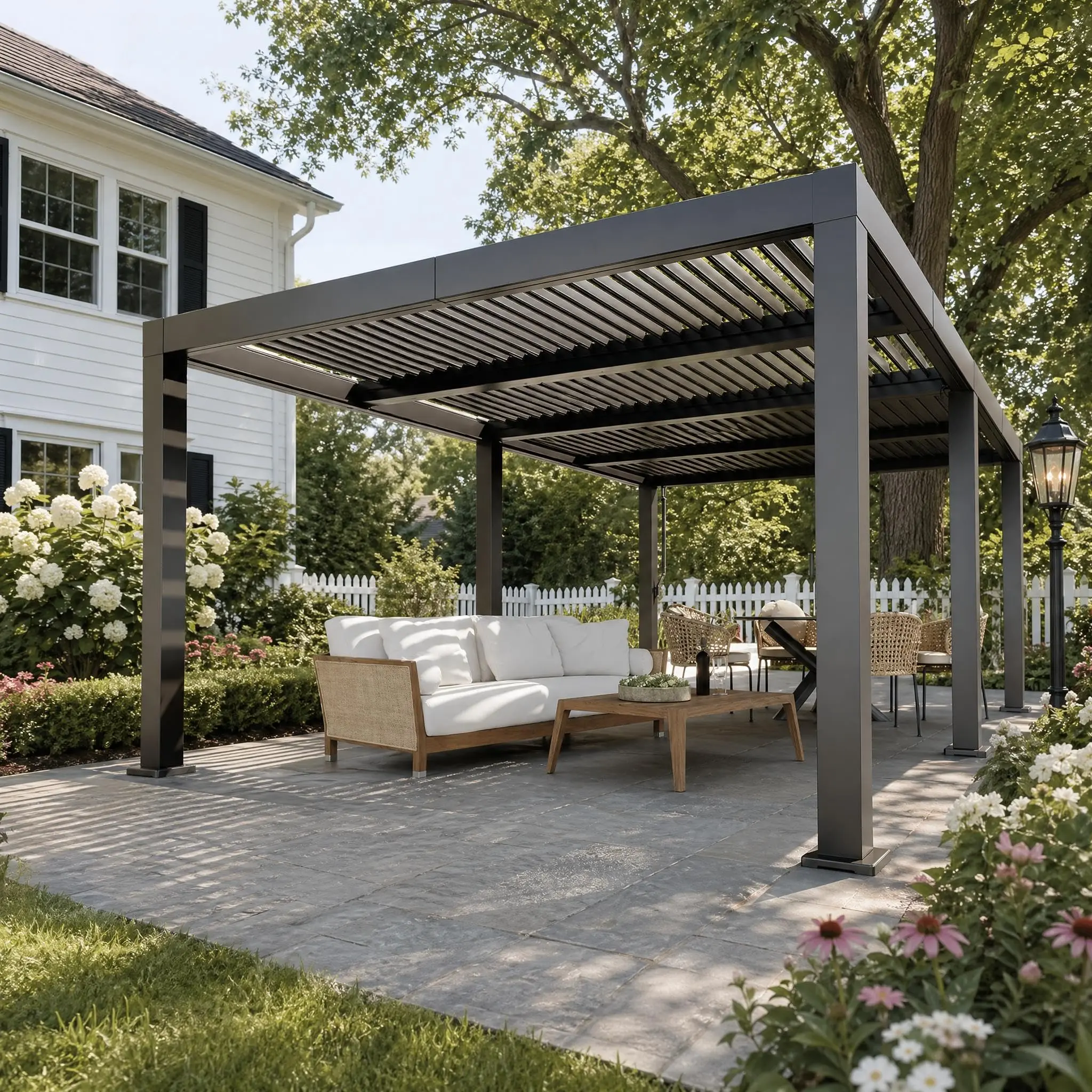 12x20 ft Outdoor All-Aluminum Louvered Pergola, Weather-Resistant Hardtop Gazebo with Adjustable Roof, Built-In Drainage System, Airflow Control, Corrosion Resistance & UV Damage Protection, Heavy-Duty Patio Cover for Garden, Backyard, Gray Dry Space