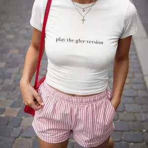 Minimalist Baby Tee Play the Glee Version 2000s Nostalgia Y2K Clothing Glee Cast Meme Shirt Soft Cotton Tee for Clean Girl Aesthetic Summer Wear