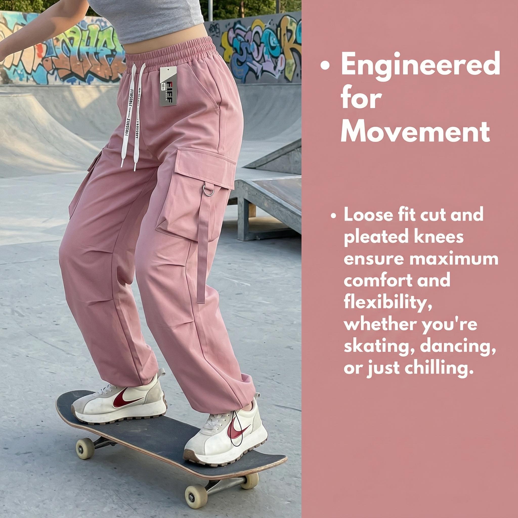 cargo pants women,baggy pants,Women's Loose Work Pants Wide Leg High Waist Sports Leisure Pants with Pockets - Comfortable for Daily Wear, Multifunctional, Diverse Colors, Breathable Sports Underwear, All Seasons, Plain Pattern, Womenswear Bottom