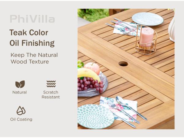 PHI VILLA Acacia Wood Patio Dining Set for 8, Expandable Teak Dining Table & Wooden Chairs with Cushions, Farmhouse Dining Furniture Set for Outdoor Deck, Yard, Porch Home Design Minimal