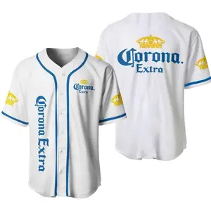 Corona Extra Crown Logo Baseball Jersey Shirt Unisex White Blue Summer Casual Loose Fit Beach Party Streetwear Hip Hop Men Women Oversized Sport Gym Outfit