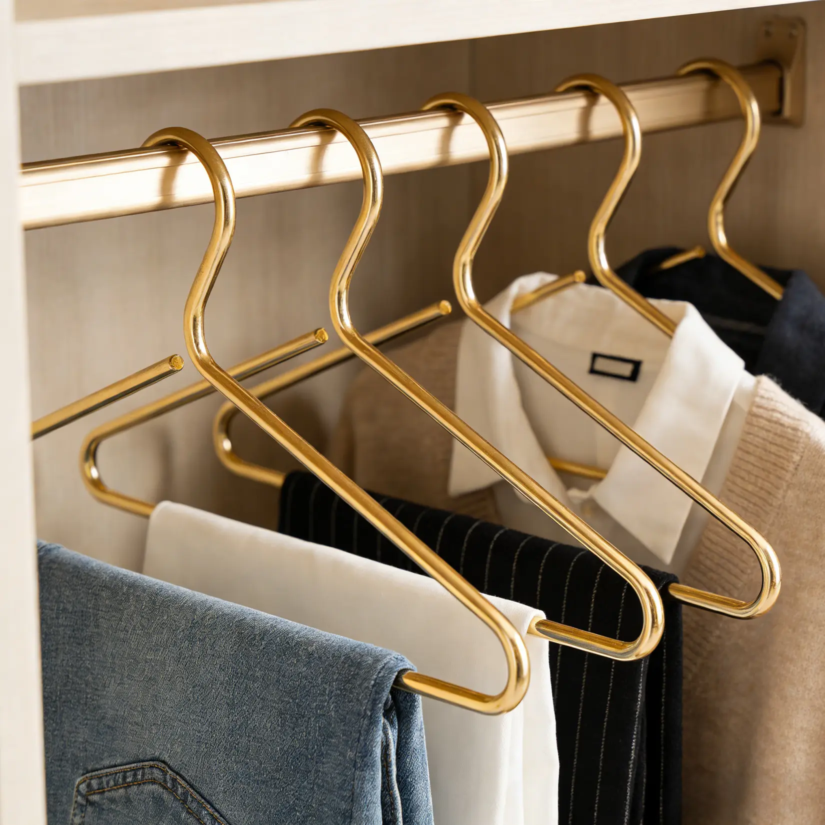 10Pcs Ultra-Thin Gold Aluminum Alloy Clothes Hangers, High Gloss, Waterproof, Curved for Easy Hanging, Smooth Surface, 16.5x8.2x0.32in, Ideal for Closet Organization (Aluminium Material for Durable Home Storage), Organiser