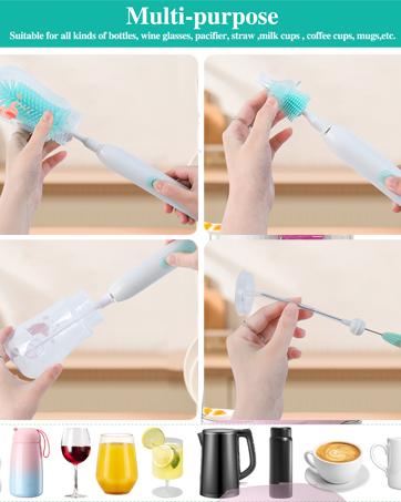Electric Bottle Brush Cleaner, Electric Baby Bottle Brush Set Including Waterproof Bottle Cleaner, Nipple Brush, Straw Cleaner, Mixer, Bottle Drying Rack, Rechargeable,Two Cleaning Modes