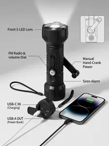 Emergency Hand Crank Radio Flashlight with FM Radio, Hand Crank Solar Power Bank, SOS Alarm, Portable Survival Gear for Camping & Blackout