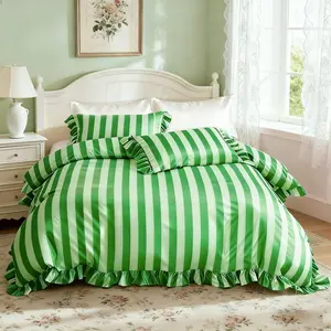 3-Piece Striped French Vintage Charm Ruffle Bedding Set, Includes 1 Duvet Cover + 2 Pillowcases No Insert, Soft Comfortable Elegant Fabric, Perfect Birthday Gift