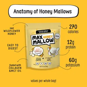 Max Honey Mallow Very Vanilla Mini Honey Marshmallows – 3 Pack Soft Fluffy & Naturally Sweetened with Real Wildflower Honey Protein-Powered Treat - Sugar