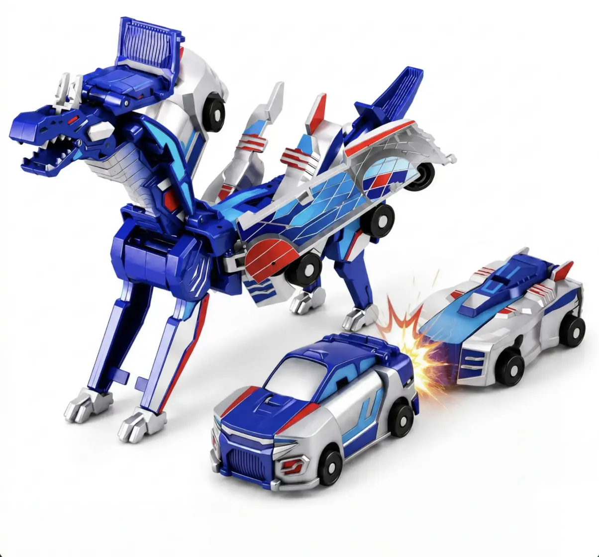 Magnetic Dinosaur Transformer Car Toy, 2-in-1 Magnetic Cars That Transform into Flying Dragon and Unicorn, Automatic Collision Transforming Toy, Fun STEM Toy Birthday Gift for Boys & Girls