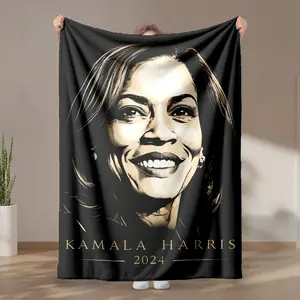 1 piece Kamala Harris 2024 campaign image. themed flannel blanket - Modern-style all-season flannel blanket, suitable for sofas and beds, super soft and comfortable, digital print design, 100% polyester material, machine washable, suitable for