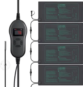 LUXBIRD 4 Pack Seedling Heat Mats with Digital Thermostat Controller, 10" x 20.75" Waterproof for Seed Starting, Germination, Hydroponics, Brewing, Breeding, Greenhouses (LB-HT04) Plant Growing Set Pot