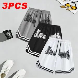 3-pack men’s basketball  with letter print; casual, comfortable, breathable summer  for everyday wear; suitable for outdoor sports. Stretch Knit Capri Pants Light Gray Sweat Shorts Slim Fit Compression Training Elastic Waist college Straight-Leg Cargo bop