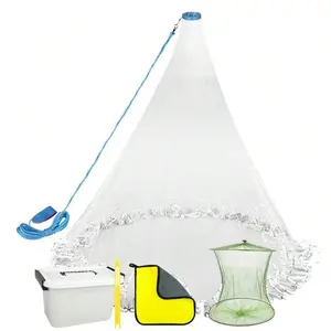 Multi-Specification Fishing Cast Net - Easy to Throw Bait Trap with Chain Weight, Heavy Duty Hand Cast Net