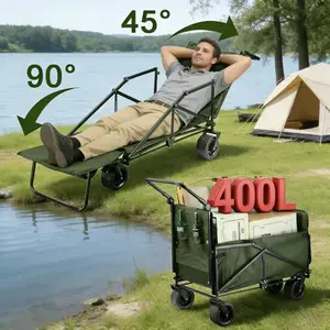 2-in-1 Folding Camping Bed Wagon – 440 Lbs Heavy Duty Trolley with All-Terrain Wheels – Push/Pull Cart for Beach, Fishing, Garden & Outdoor Shopping essentials