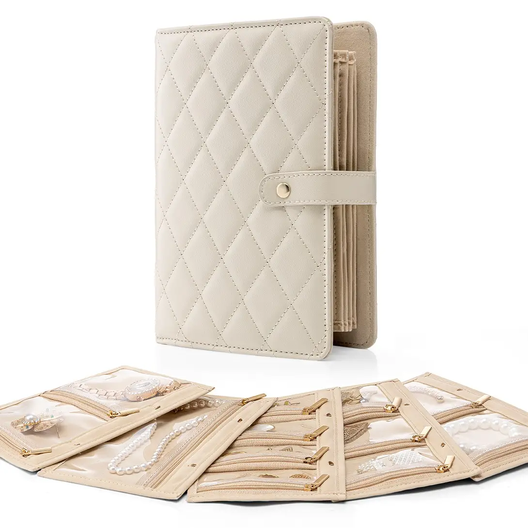 VLANDO Travel Jewelry Organizer, Foldable Jewelry Bags Jewelry Storage Book, Back to School Gifts for Girls Women, Ring Binder with Clear Zipper Velve