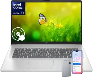 HP 17 inch Laptop Computer, 17.3" HD+ Touchscreen (1600x900), Intel Ultra 7 255U (12-Core, AI Boost NPU), 32 GB DDR5, 1 TB SSD, Backlit KB, Wi-Fi 6, Copilot AI, Win 11 Pro, w/RECOLX AI Voice Recorder