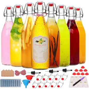 8 Set,Flip Top Glass Bottle,32oz Glass Bottle with Airtight Lid, Kombucha Bottles with Sealed Rubber Lid for Oil, Beer, Soda Water, Vinegar, Lemonade, Juice, Honey, DIY Storage Containers