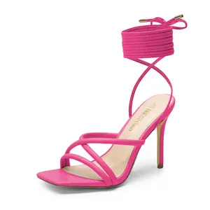 Dream Pairs Heels for Women Strappy High Stiletto Lace Up Heeled Sandals Square Open Toe Heels for Prom Party Dating