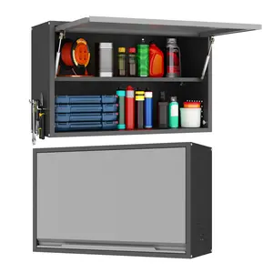 LONGLINK Heavy Duty Wall Mounted Cabinet - Gray Indoor Wall Cabinet with Up-Flip Door, Hydraulic Rod, 120 lbs Per Shelf Capacity, Adjustable Removable Shelves, Anti-Rust Waterproof for Garage, Kitchen non-woven fabric cover