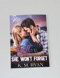 A Fall She Won't Forget in paperback by K. M. Ryan, Soft Cover, Regular Edition, Signed paperback book contemporary romance