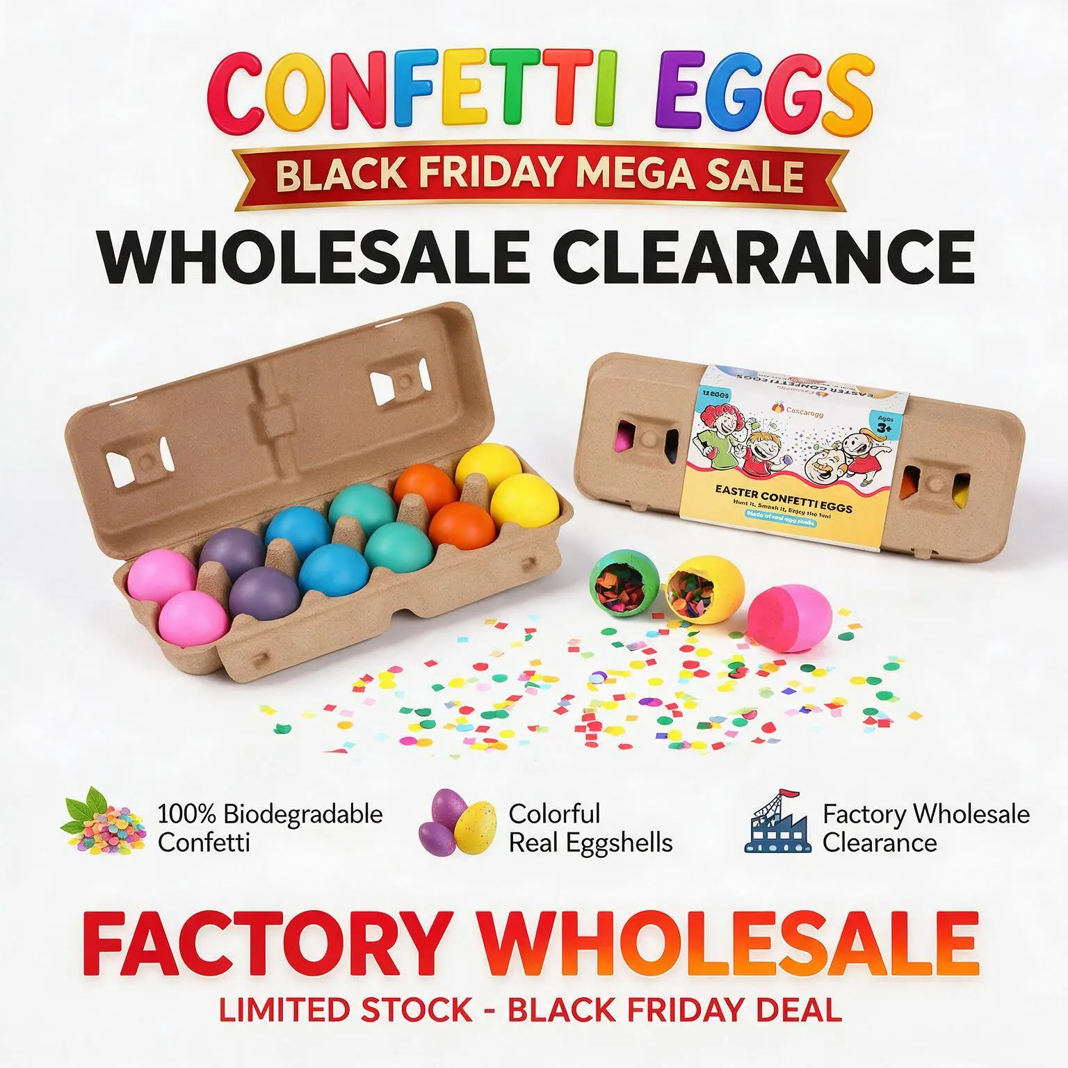 Cascaregg 72-Piece Biodegradable crackable Confetti Eggs, Colorful Real Eggshells, Bulk Party Supplies for Classroom Activities, School Events, Family Gatherings, Office Parties, Egg Toss Games, Holiday Celebrations, Parades and Easter Egg Hunts