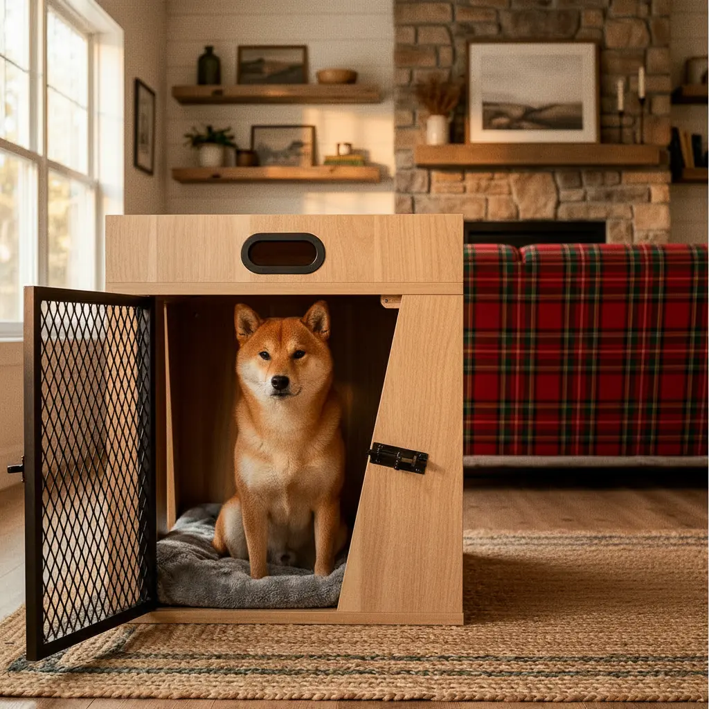 Lucky Kennels Penny – Stylish Dog Crate & Furniture with Airy Black Metal Gate