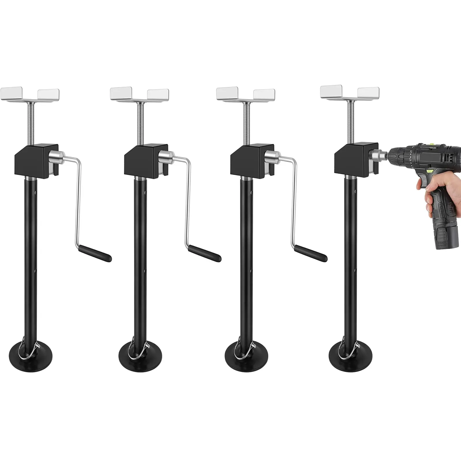 Heavy duty adjustable RV slide out support jack, 4-piece steel camper stabilizer, height 21.06 "-34.25", supports up to 20000 pounds, compatible with drill and hand crank, black - reliable RV leveling and stability