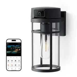 Outdoor Porch Light Camera, 2K Wi-Fi Security Cam with AI Human Detection, Pan & Tilt, Dusk to Dawn, 2-Way Audio, Cloud/SD Storage, Wall Lantern Sconce Camera for Porch, Garage, Patio, Doorway