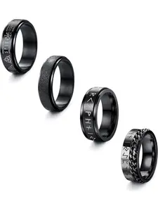 4Pcs Men's Rings Stainless Steel Black Spinner Ring for Anti Anxiety Viking Runes Fidget Rings Twisted Chain Ring Beer Bottle Opener Rings Link Shaped Band Ring Set for Wedding Promise Stacking Rings