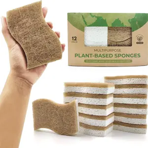Natural Kitchen Sponge - Biodegradable Compostable Cellulose and Coconut Scrubber Sponge - Pack of 12 Eco Friendly Sponges for Dishes