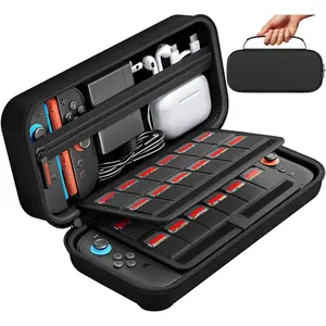 P-PCS07   Switch Carrying Case Compatible with Nintendo Switch 2, with 24 Games Cartridges Protective Hard Shell Travel Carrying Case Pouch for Console & Accessories DS case