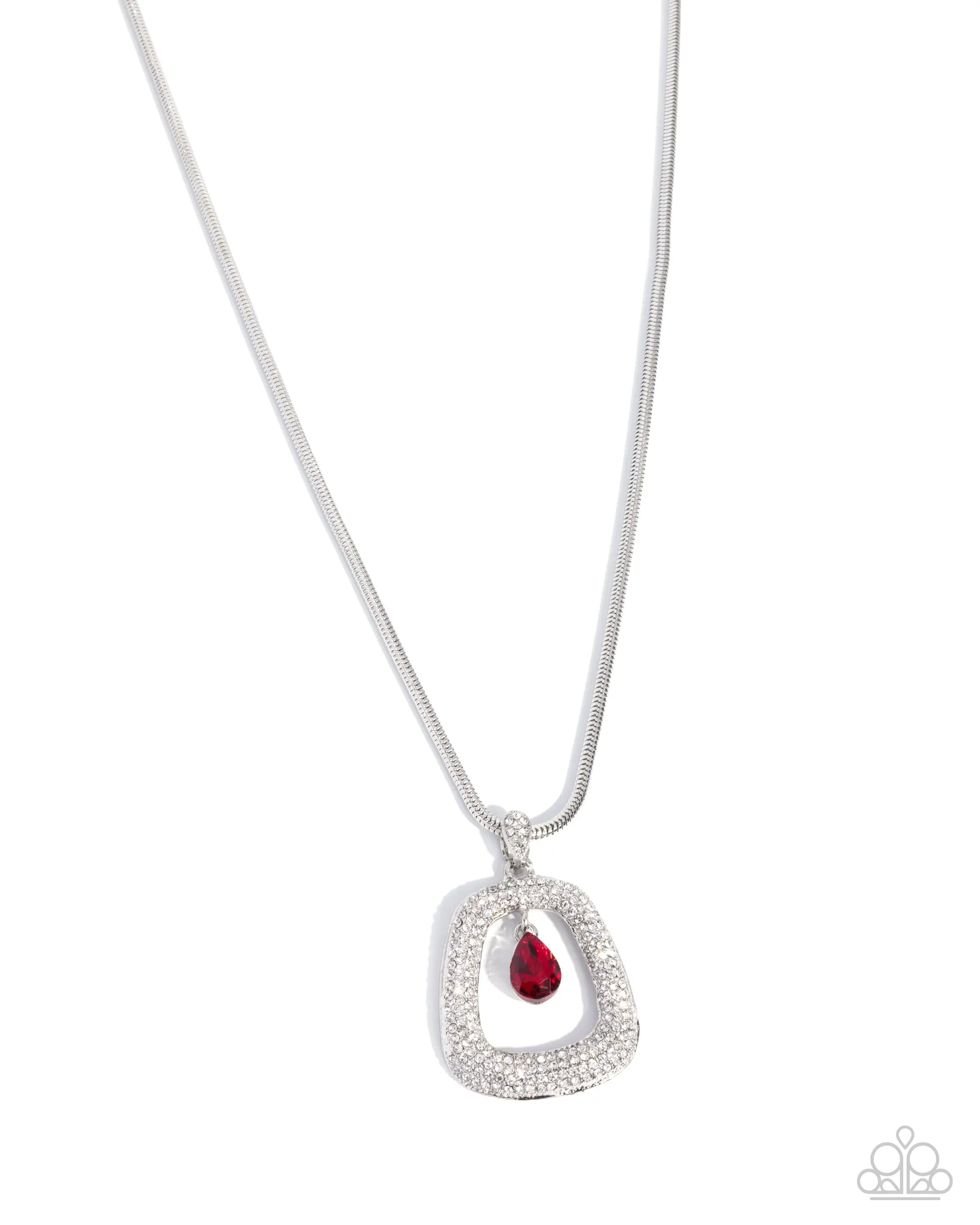 Scattered Spell - Red Gem White Rhinestone Silver Short Necklace - Paparazzi