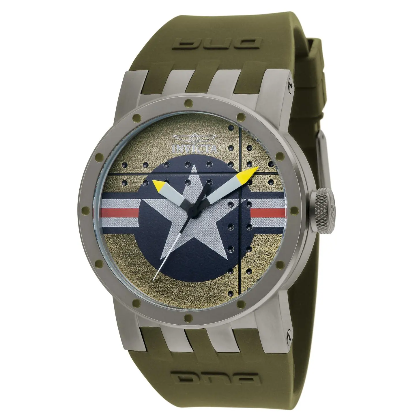 Invicta Men's 46mm DNA Quartz Brushed Silvertone Olive Silicone Strap Watch