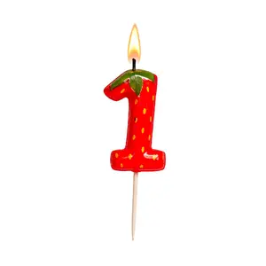 Red Strawberry Themed Number Birthday Candle 0-9