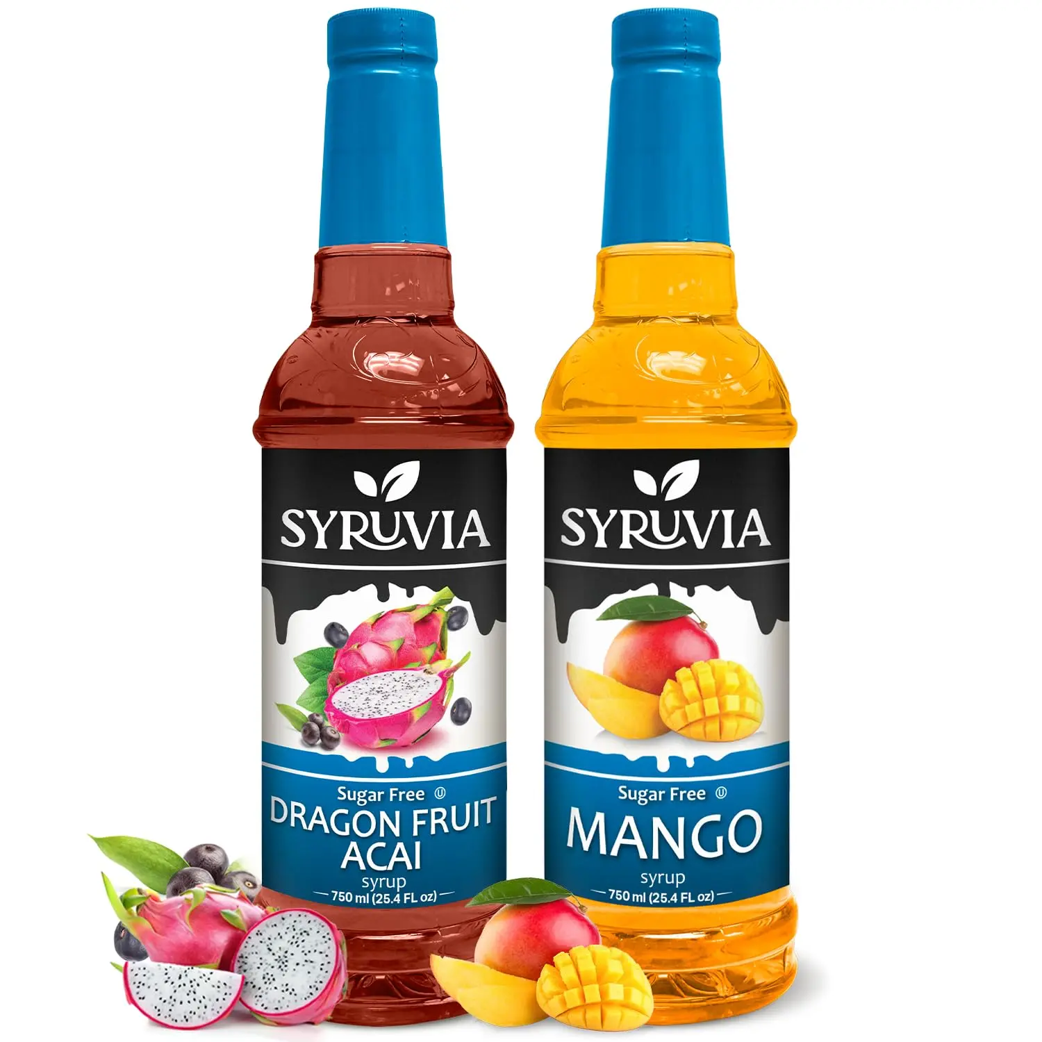 Syruvia Sugar Free Fruit Syrup Variety Pack – Mango & Dragon Fruit Flavored – 25.4 fl oz – Perfect for Lemonades, Cocktails, Mocktails & Desserts (2-Pack)