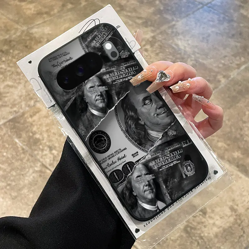 Rounded Edge Phone Case for Google Pixel 10 9 8 7 Pro A XL Dollar Bill Surrealism Pattern Anti-Scratch Shockproof TPU Bumper Drop-proof Cover Cellphone Protective