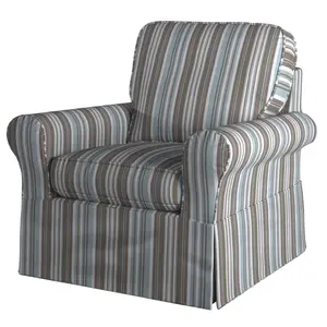 Swivel Rocking Chair Slipcovered Washable Fabric Blue Striped Accent Chair