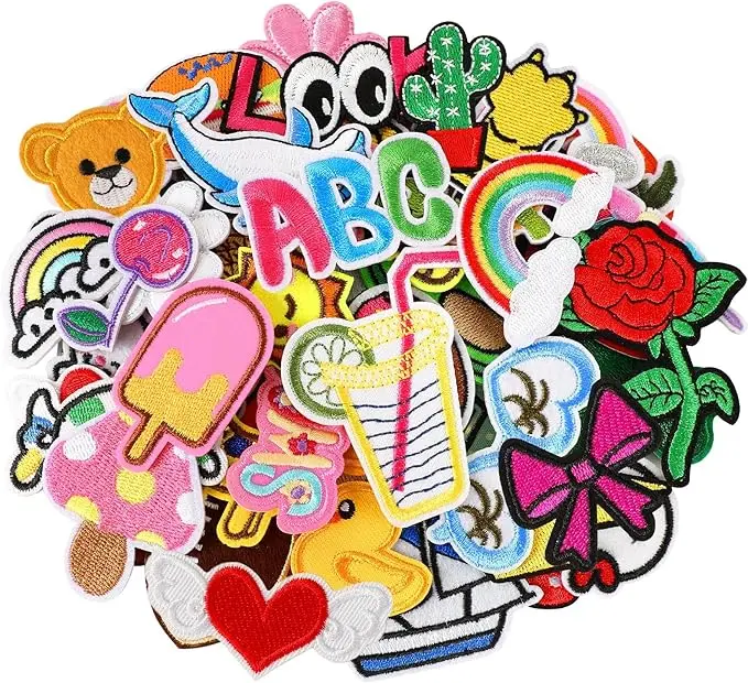 60pcs Cartoon Embroidered Patches Random Assorted Styles Cute Theme Iron on Patches DIY Sew Applique Repair Patch Cute Preppy Sew on Patches for Backpacks Pants Clothes Jeans