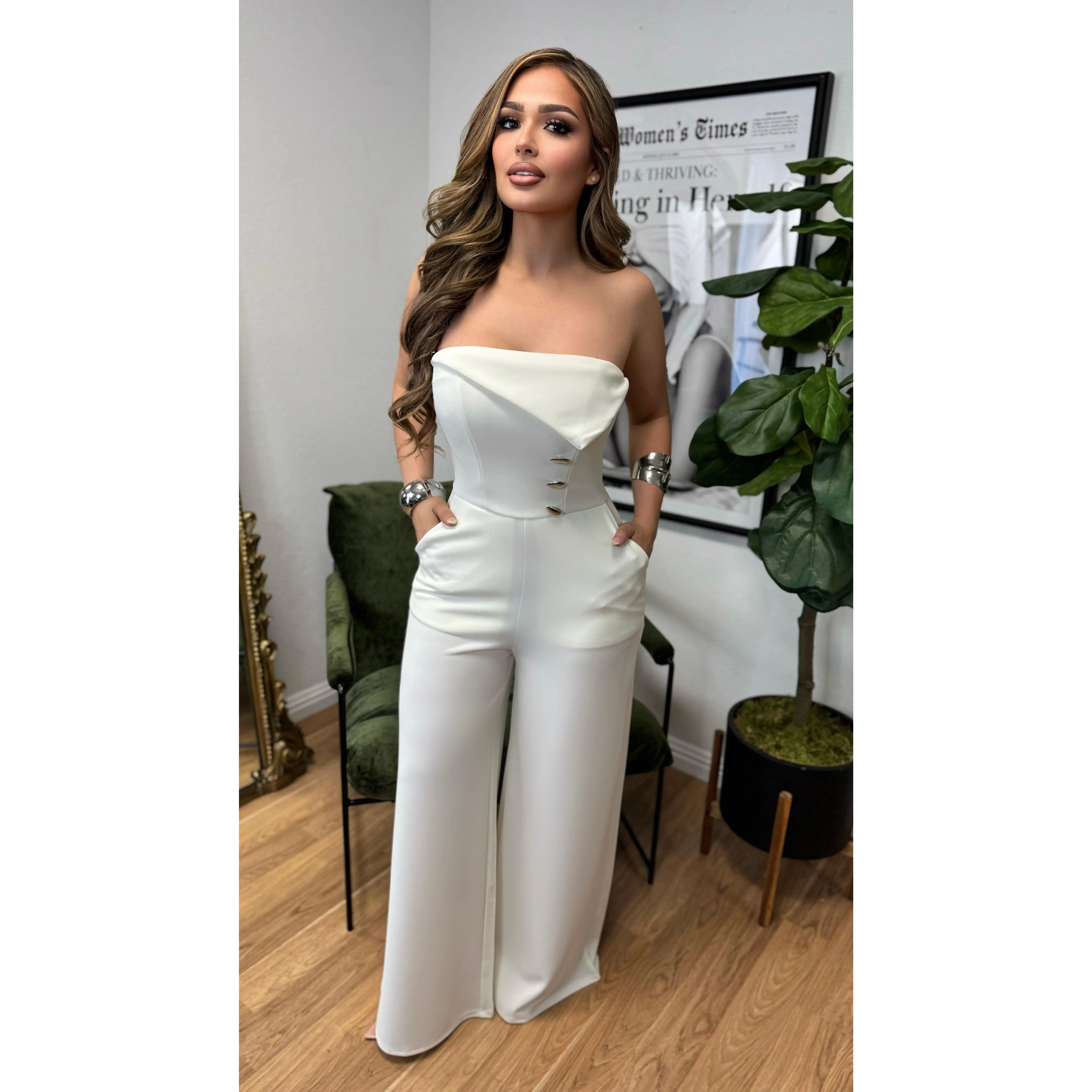 Modern Elegance Tailored Jumpsuit (White) Modern Elegance Tailored Jumpsuit (White)