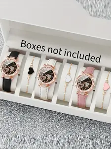 6-piece set of women's student Korean version simple, fashionable, waterproof, casual, atmospheric quartz women's watch set