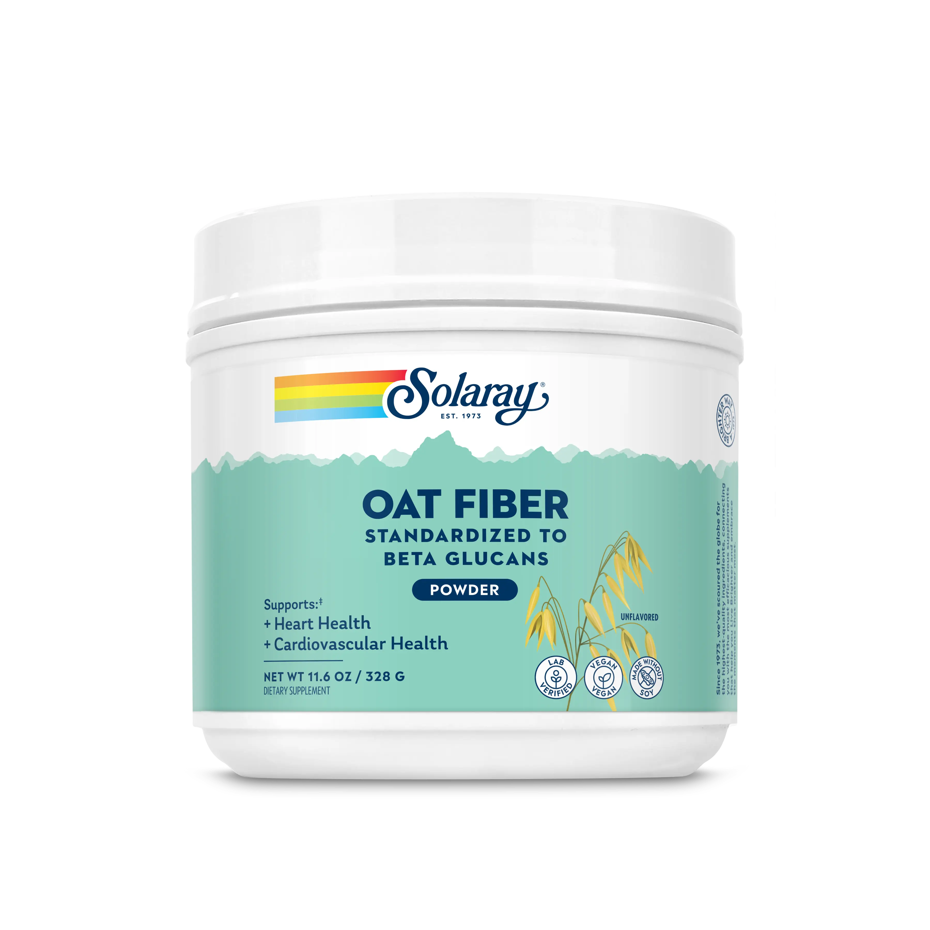 Solaray Oat Fiber Powder - Standardized to Beta Glucans for Heart & Cardiovascular Health - 11.6 oz / 328g - Unflavored, Convenient Mix & Go Formula - Oatmeal
