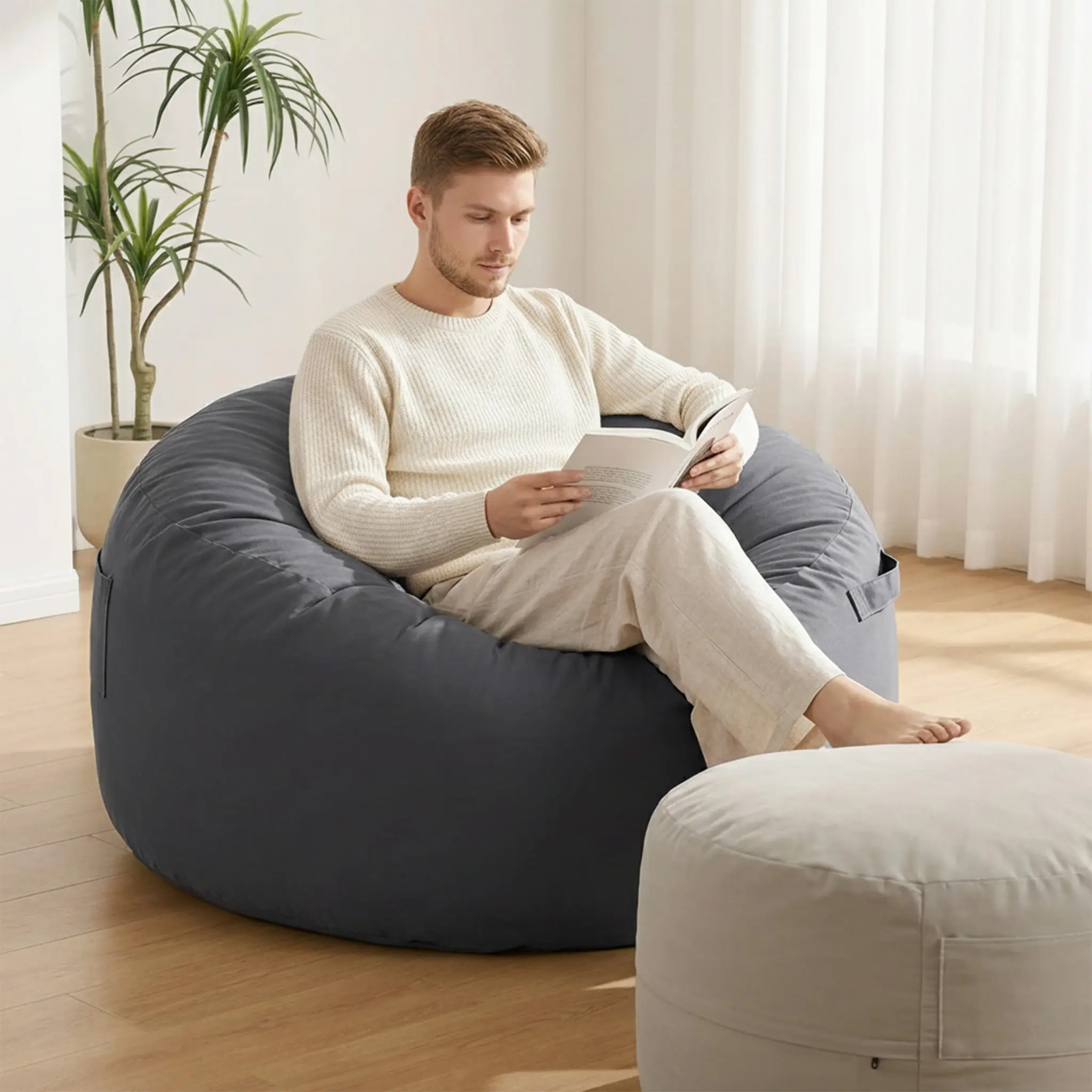 Oversized Bean Bag Chair for Adults – Giant Round Foam Filled Couch – Soft Removable Cover, Comfy Sofa for Gaming, Reading & Lounging